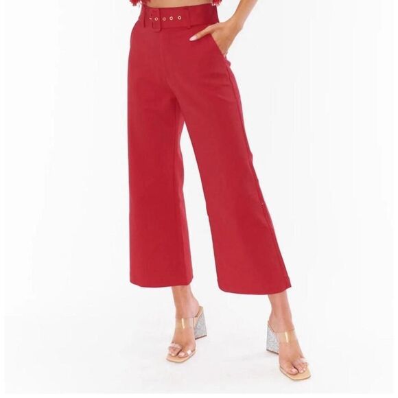 Show Me Your Mumu X REVOLVE Major Dj Cropped Pants Red Wide Leg  NWT Size L - Picture 1 of 7
